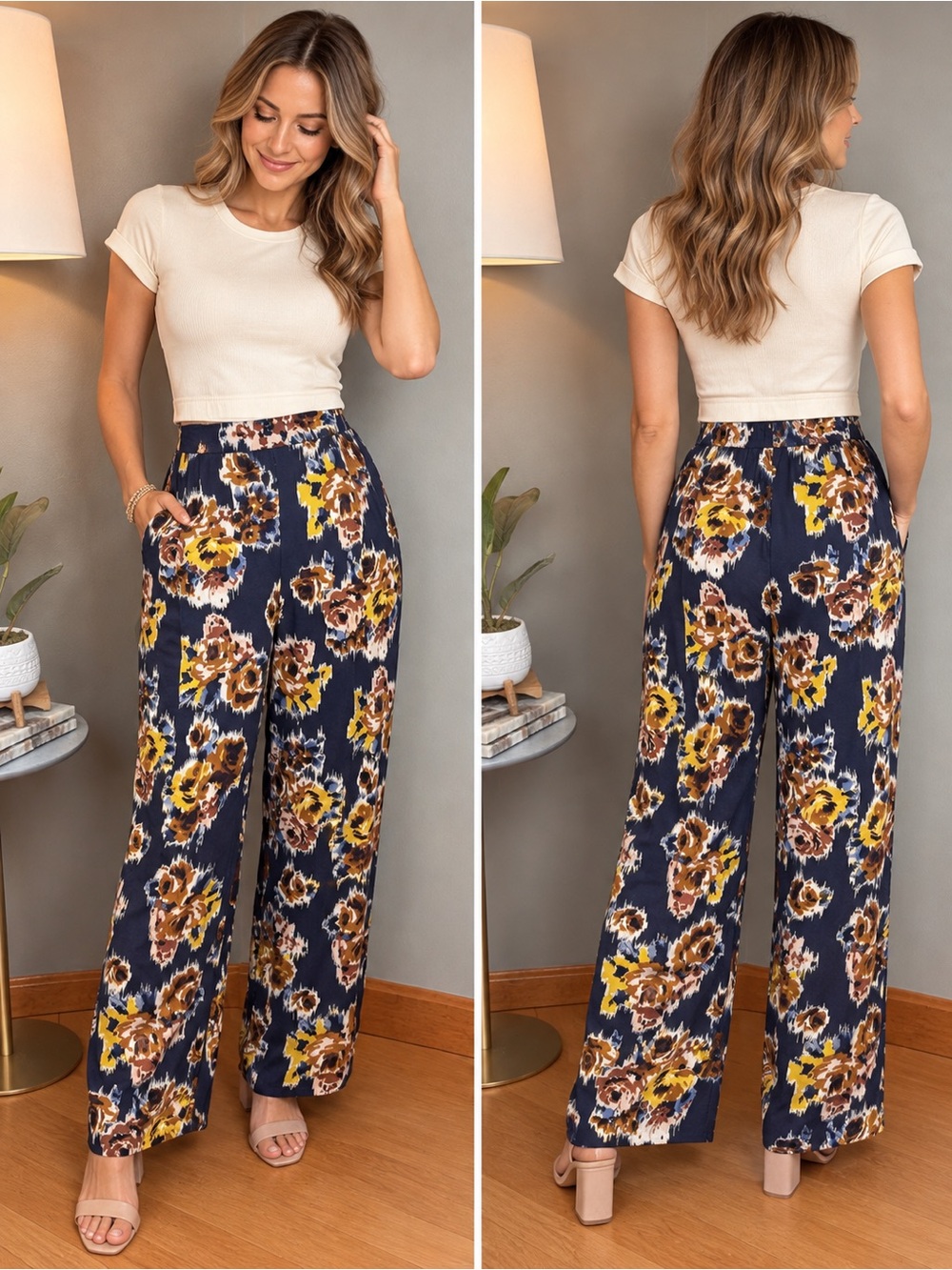 Band of Gypsies XS Navy Floral Wide
Leg Palazzo Pants Boho Y2K